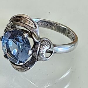 Taxco Signed Artist Signed Sterling Silver Ring Blue Gemstone Vintage Jewelry